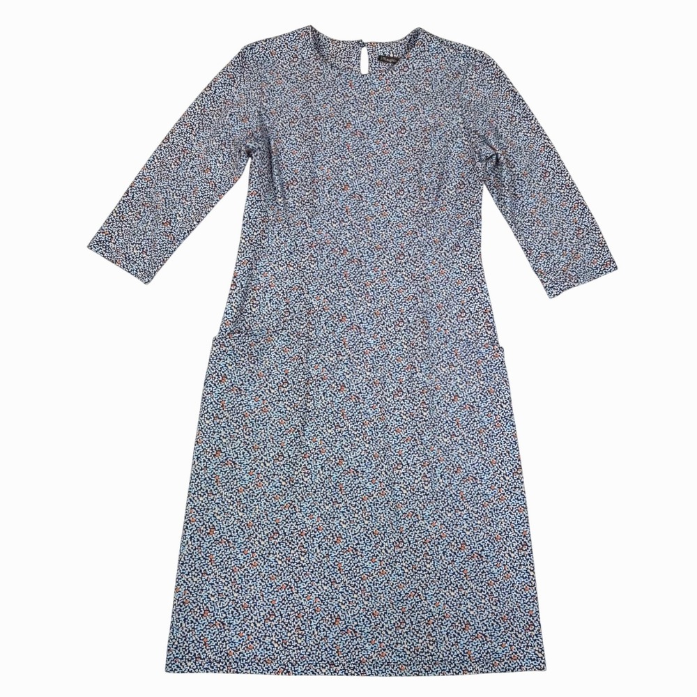 J.McLaughlin Blue Orange Mosaic Print 3/4 Sleeve Sheath Dress with Pockets Small